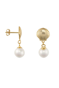 18K Gold Shell Pearl Mermaid Stud Earrings - Earrings - Elk & Bloom