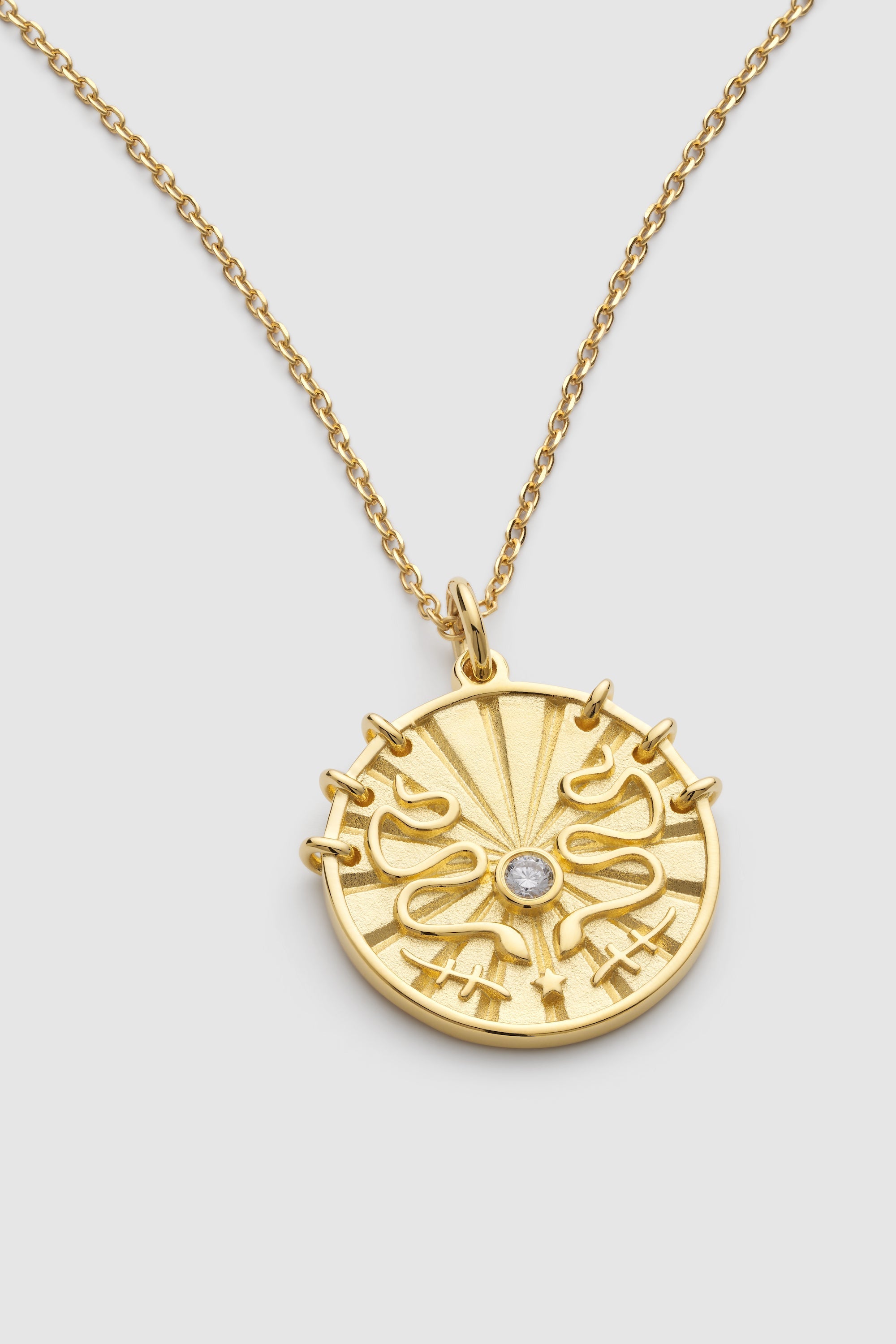 Chunky Gold Sunburst Snake Coin Necklace - Necklaces - Elk & Bloom