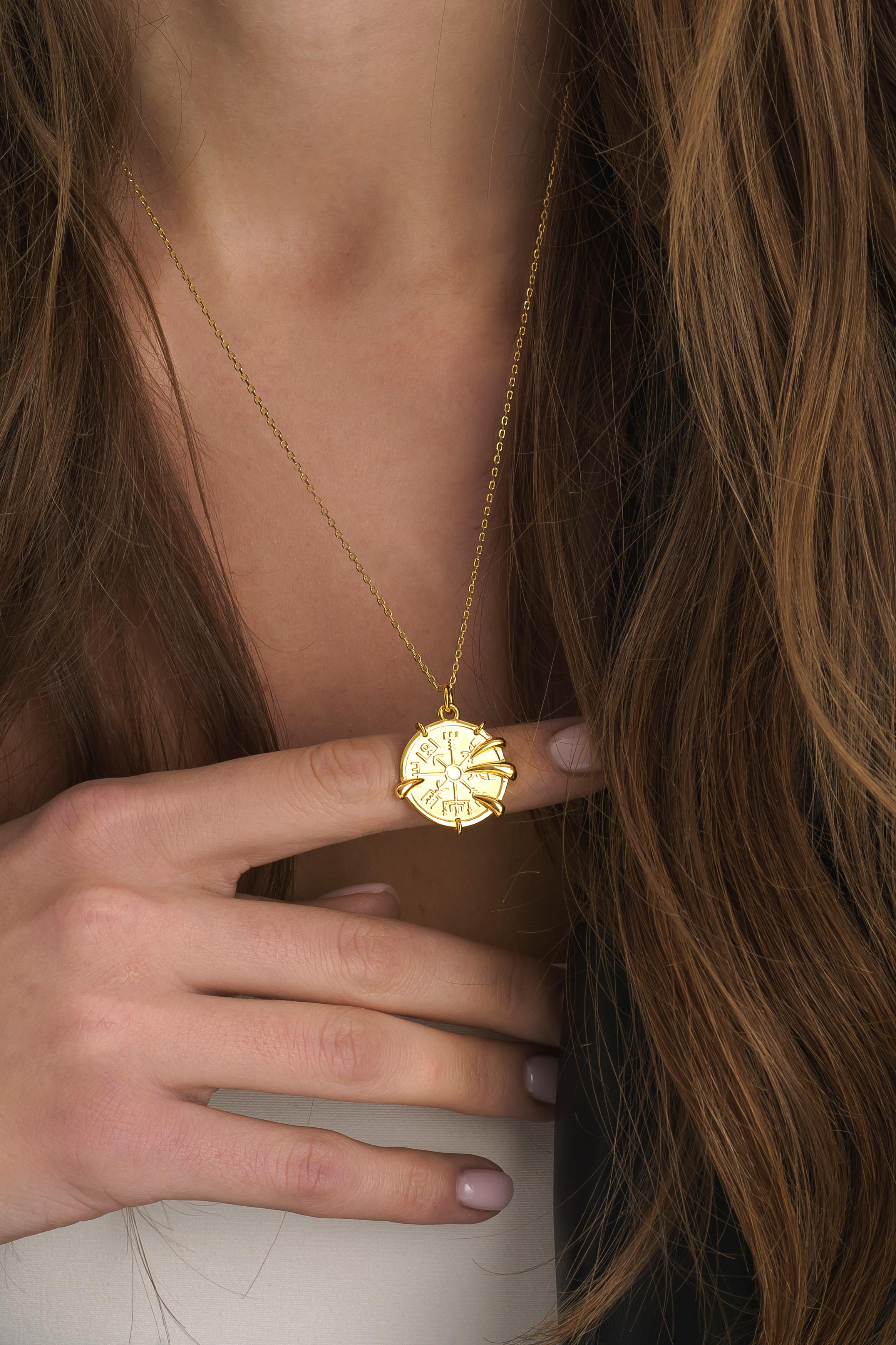 Chunky Viking Compass Gold Claw Medallion Coin Necklace - Necklaces - Elk & Bloom