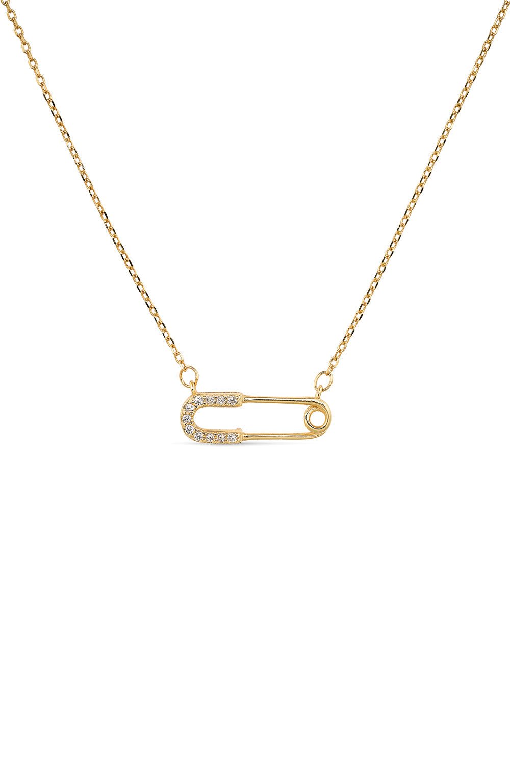 Dainty 14K Gold Safety Pin Necklace - Necklaces - Elk & Bloom