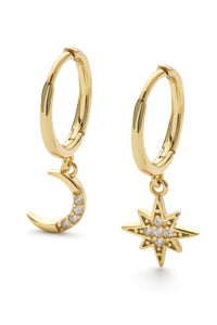 Gold Star and Crescent Moon Earrings - Earrings - Elk & Bloom