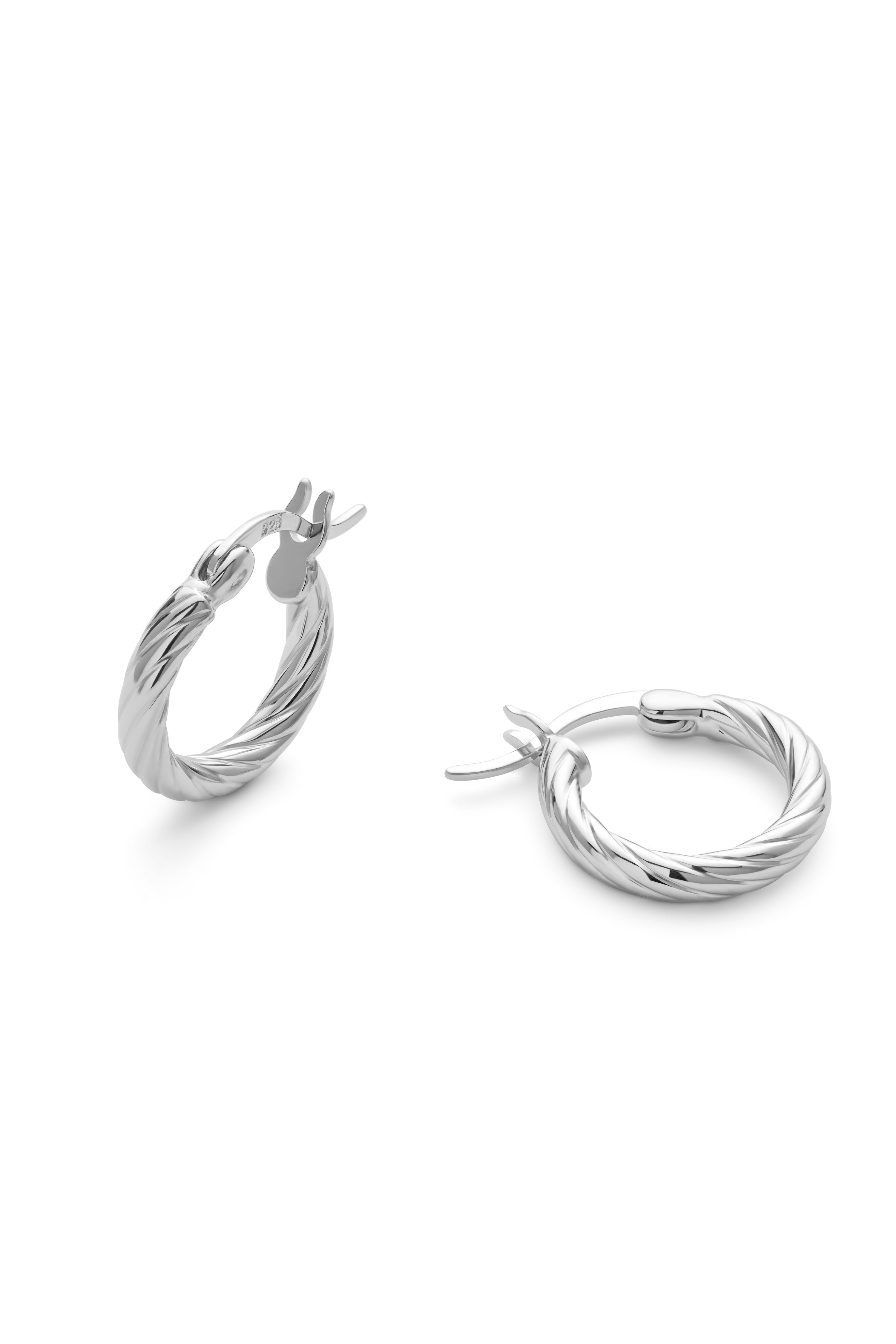 Small Sterling Silver Twist Huggie Hoop Earrings - Earrings - Elk & Bloom