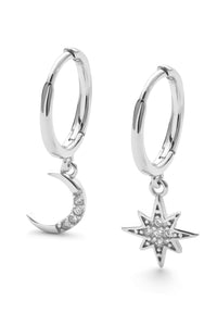 Sterling Silver Star and Crescent Moon Earrings - Earrings - Elk & Bloom